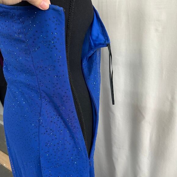 Y2K JESSICA McCLINTOCK Gunne Sax Maxi one shoulder blue ruffle front dress Small - Picture 4 of 7